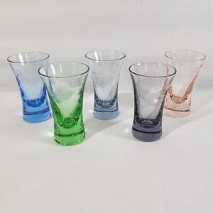 5er Set Vintage Cordial Schnapsgläser geätzt bunt Mid Century - Bild 1 von 9