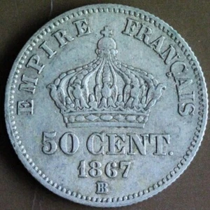 FRANCE NAPOLEON III 50 CENTIMES 1867 BB ARGENT - Foto 1 di 2