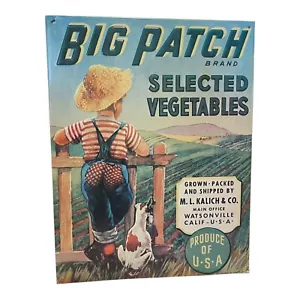 Insegna Latta Metallo Verdure Selezionate Marca Big Patch Prodotto USA 13,5x10,5” - Foto 1 di 2