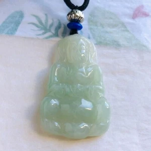 Men's Natural jade Guanyin Jadeite KuanYin Jade Pendant Necklace lucky rope - Picture 1 of 10