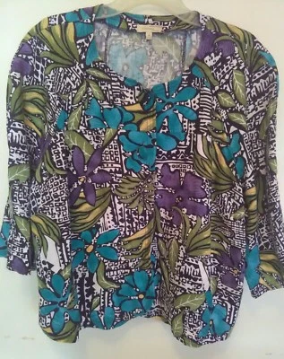 Choices women 3XL multi color tropical floral linen jacket - Image 1 of 4