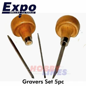 Graver Set 5pc kit includes 2 wood handles & 3 gravers in case Expo Tool A70303 - Picture 1 of 2