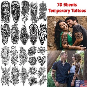 70 Sheets Temporary Tattoos Arm Body Fake Tattoo Stickers for Men Women Adults - Picture 1 of 25