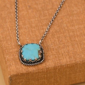 Kingman Turquoise Cushion Shape Pendant Necklace Sterling Silver Gift For Her - Picture 1 of 12