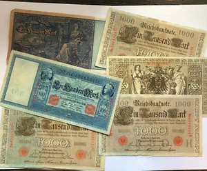 Sammlung Reichsbanknoten - 4 x 1000 Mark 1910 und 2 x 100 Mark 1910 - Picture 1 of 7