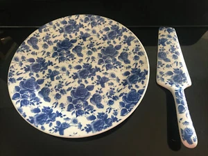 "Plato y servidor para pasteles Studio Home azul floral chintz 11"" de Studio Silversmiths" - Imagen 1 de 9