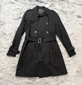 NWT Ted Baker Cotton Double Breasted Mac Trench Coat Black Sz 3 US 8 - Picture 1 of 12