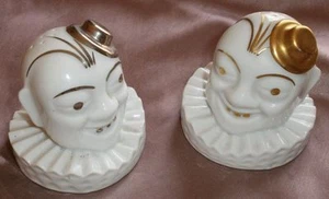 Salières vintage porcelaine Limoges CLOWN chapeau doré & argenté - Sel & Poivre - Photo 1/9