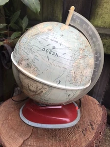 Globo terráqueo vintage francés de hojalata Michael Siedel años 50 mediados de siglo - Imagen 1 de 15