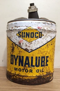 Vintage SUNOCO DYNALUBE 5-Gallon Motor Oil Can Wooden Handle - Picture 1 of 8