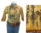 Chico?S Sheer Shirt Top Women L Beige African Ethnic Print Long Sleeve Button Up