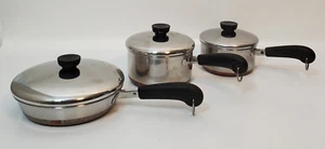VTG Revere Ware 1801 6 PC Set 2 Pots 1 Sauté Pan 3 Lids 1QT 1.5QT 8" Copper - Picture 1 of 20