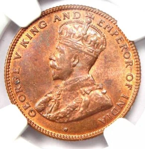 1916 Straits Settlements George V Half Cent 1/2C Coin - NGC MS65 RB (Gem BU)! - Picture 1 of 5