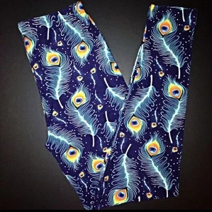 Buttery Soft Peacock Feather Legging One Size S M L Indian Aztec Feather Bird OS - Picture 1 of 3
