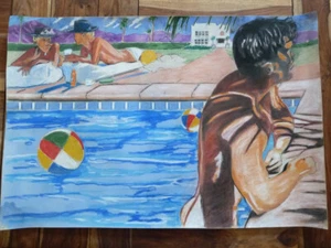 GEMÄLDE ZEICHNUNG PASTELL - DAMEN SCHWIMMBAD / HERREN - UK - XX/XXI Jahrhundert - Bild 1 von 5