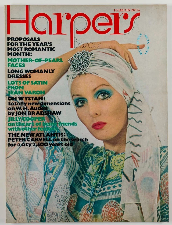 ZANDRA RHODES Jilly Cooper JEAN VARON Harpers Bazaar February 1970 vtg W H AUDEN - Imagem 1 de 1