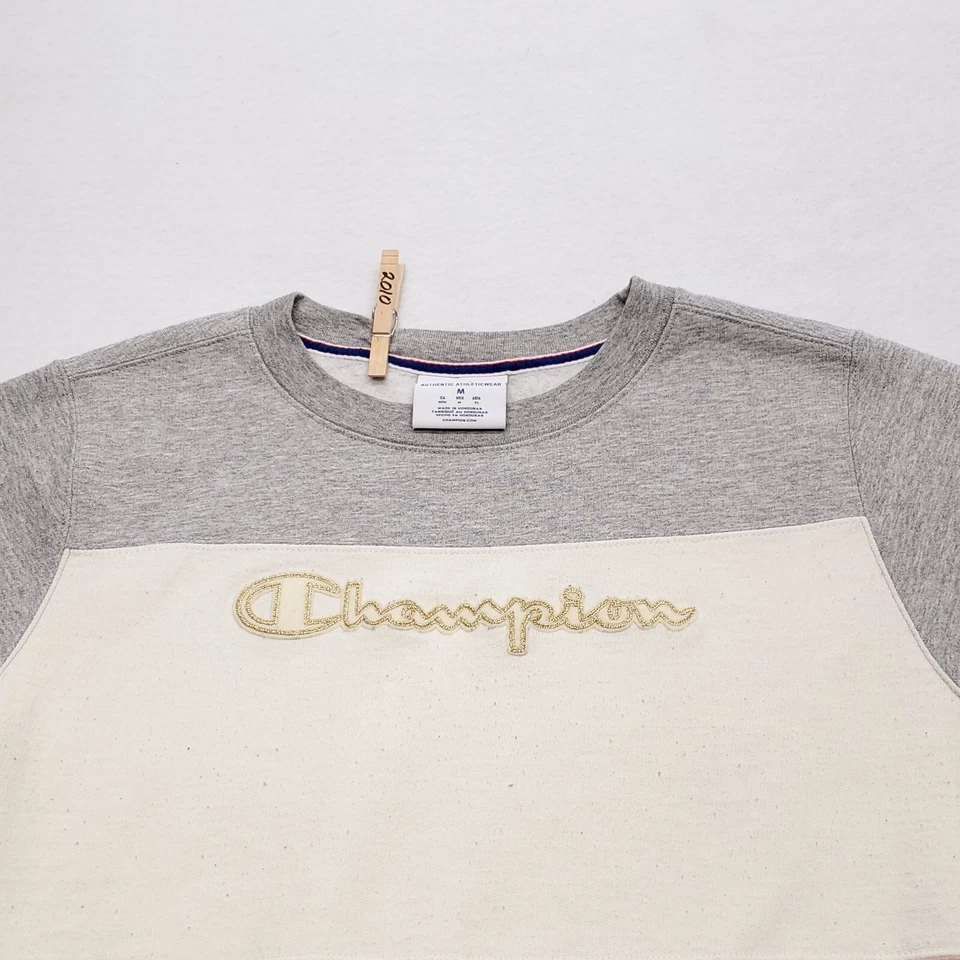 Champion Casual Long Sleeve Pullover Sweatshirt Womens Size Medium M Gray White - Image 1 of 4