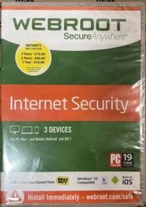 WEBROOT Secure Anywhere Internet Security Plus 3 Devices Antivirus Mobile PC Mac - Picture 1 of 3