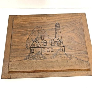 Pirografía Madera Quema Cuadro Luz Casa Escena Náutica Panel Hecho a Mano 11x14 - Imagen 1 de 7