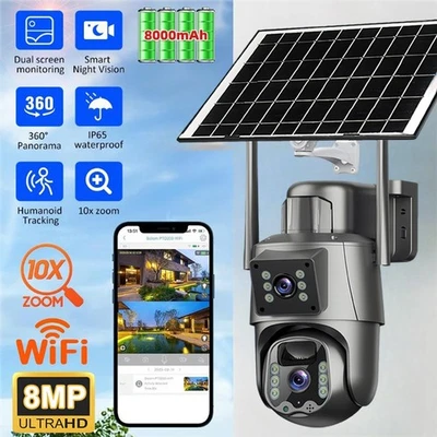 Camara De Seguridad 4K Solar WiFi Inalambricas Para Exterior Con Vision Nocturna