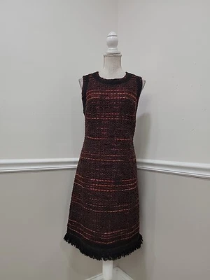 Kate Spade Tweed Fringe Dress Size 14 Sheath Brown Lined Wool Blend - Image 1 of 4