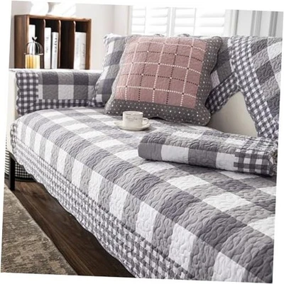  Capa de sofá xadrez algodão xadrez búfalo fazenda patchwork acolchoada  - Imagem 1 de 2