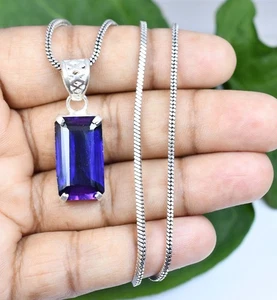 36,10 ct natürlicher blauer Saphir strahlender Schliff 925 Sterlingsilber Anhänger zertifiziert - Bild 1 von 7