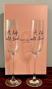 Kate Spade Lenox Long Stem Flutes Set/2 “A Life Well Lived” A Charmed Life NEW! - Picture 1 of 9