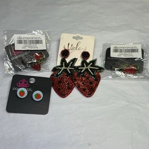 4 Stück rote Erdbeere Paparazzi Spruch rote Ohrringe Frühling Erdbeeren - Bild 1 von 6