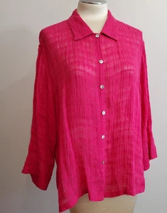 Chicos Top Size 3 Plus Shirt Pink Button Front 100% Linen Open Weave Shacket LS - Picture 1 of 11