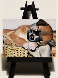 ACEO Original Painting Sleepy Puppy by Artist REM