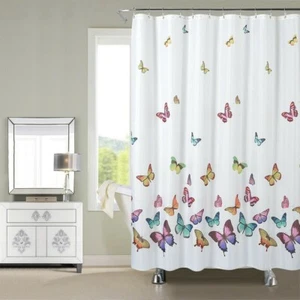 Butterfly Shower Curtain Modern Bathroom Curtains Polyester Fabric with Hook - Picture 1 of 7