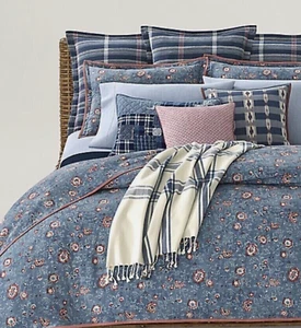 Ralph Lauren Indigo Traveler Blue Floral KING SIZE Cotton Comforter 110" X 96" - Picture 1 of 4