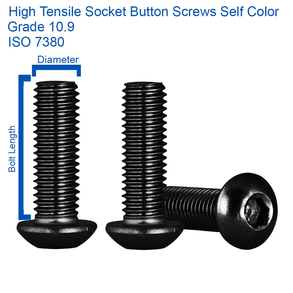 A2Z FAST M10 - 10mm BUTTON HEAD HIGH TENSILE SOCKET SCREW ALLEN KEY BLACK BOLTS 10.9