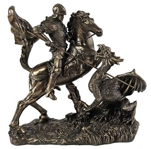 6 1/2" St George The Dragon Slayer Statue Antique Bronze Color - Picture 1 of 3