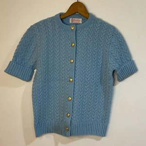 Vintage 60s Bradley Knitwear Cable Knit Cardigan Womens Medium Baby Doll Sweater - Picture 1 of 10