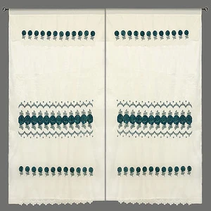 Green Floral Embroidery Satin Sheer Layer Panel Valence Window Curtain 60x90" - Picture 1 of 4
