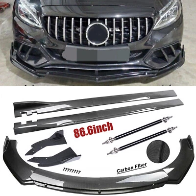 For Mercedes Benz W205 W204 Fiber Front Bumper Lip/ Spoiler 86.6" Side Skirt Kit - Image 1 of 4