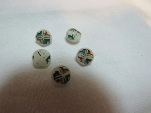 Vintage Set 5 Tiny 5/16” Milk Glass Buttons Doll or ? Painted X Incised Design - Picture 1 of 4