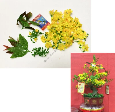 人造假丝绸黄色杏花开 Ochna Hoa Mai Tet 盆景套装 — 第 1/3 张图片