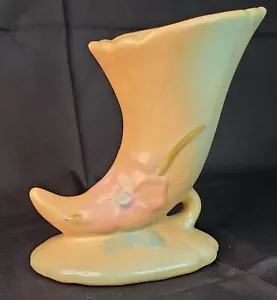 Vintage WELLER Pottery Cornucopia Vase Planter 7" Tall Brown Green Pink Flower - Picture 1 of 8