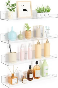 4 Pack Acrylic Shelves for Wall Storage, 15" Floating Bookshelves for Display, S - Picture 1 of 8