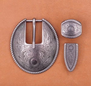BIG Silver Flower Engraved Vintage Western Cowboy Belt Buckle Set Fit 20mm Strap - Picture 1 of 12