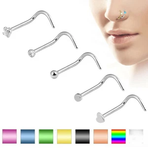 5Pcs Ball CZ Nose Screw Rings Studs Surgical Steel Nostril Piercing Jewelry 20G - Picture 1 of 3