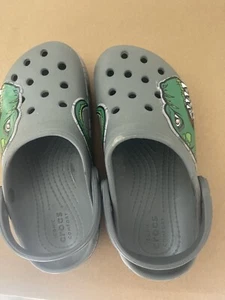 Cool Gray Crocs With Dinosaur Design 🦖 Toddler Boy Shoes Size 11 - Picture 1 of 16