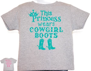 Toddler Girl’s Gray Western T-shirt “This Princess wears COWGIRL BOOTS” - Picture 1 of 7