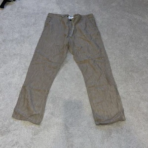 Next 100% Linen Trousers Mens W40 L32 Straight Fit Chino Beige - Picture 1 of 12