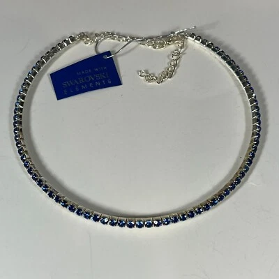 Elegant Swarovski Elements Choker Necklace Single tier Blue color - Image 1 of 4