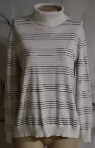 Maglione girocollo leggero EDDIE BAUER bianco grigio antracite righe XL cotone - Foto 1 di 7