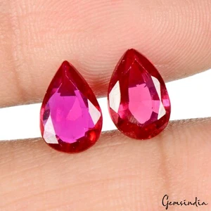 4.60 Ct/9*6mm Pink Red Hydro Ruby Loose Pear Faceted Gemstones Pair for Jewelry - Picture 1 of 6